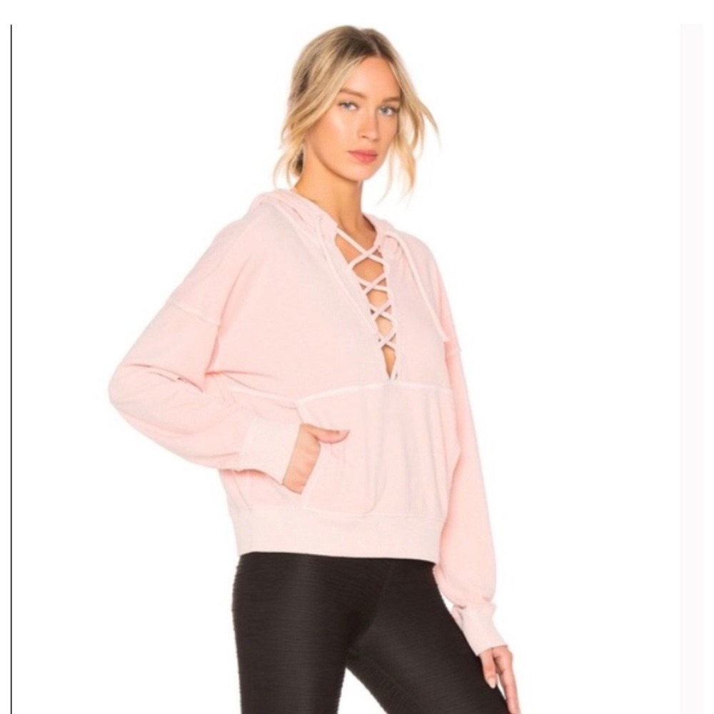 FP Movement Free People Believer Hoodie Pink Lace Up Sweatshirt Womens M